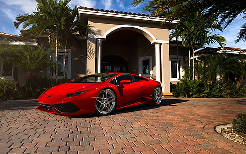 Supercarro vermelho Lamborghini Huracan, Miami, Flórida, Vermelho, supercarro Lamborghini, Miami, Flórida, HD papel de parede HD wallpaper