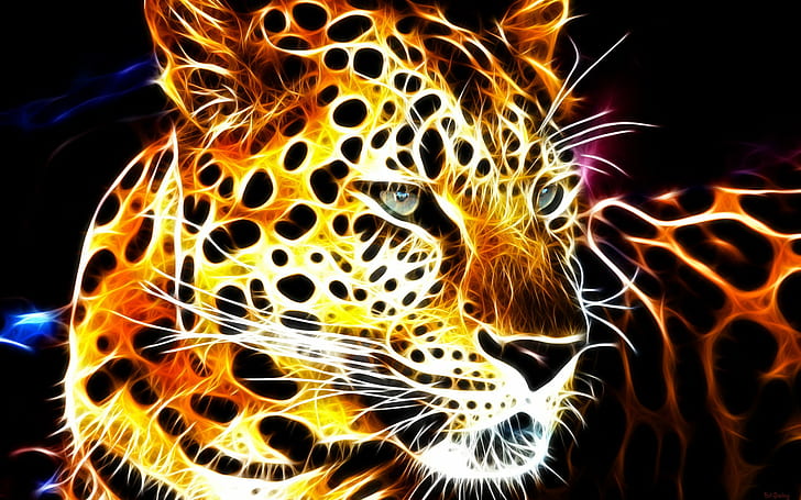 animals, background, black, Fractal, fractalius, fractals, Glowing, leopards, shining, HD wallpaper