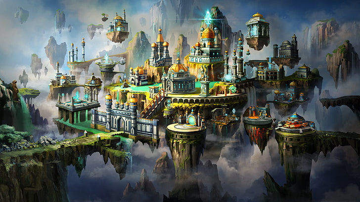pływające imperium tapeta, Might and Magic Heroes VII, Might and Magic X, miasto, sztuka, Tapety HD