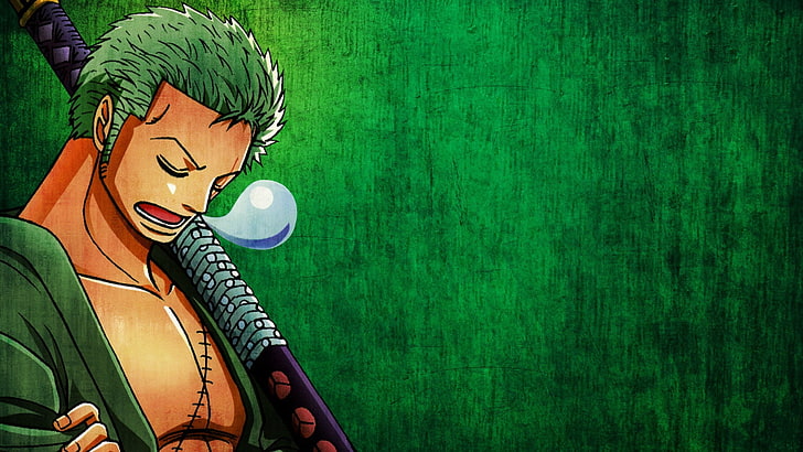 grönhårig seriefigur, One Piece, bubblor, Roronoa Zoro, anime-pojkar, anime, HD tapet