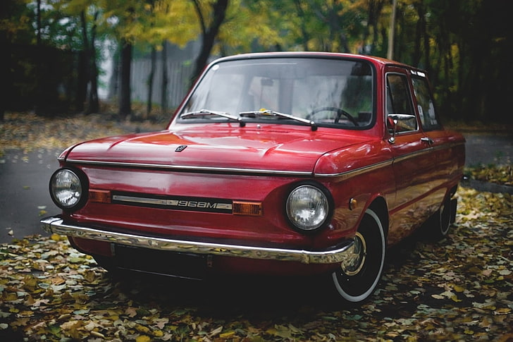classic red sedan, ZAZ, Zaporozhets, 968, HD wallpaper