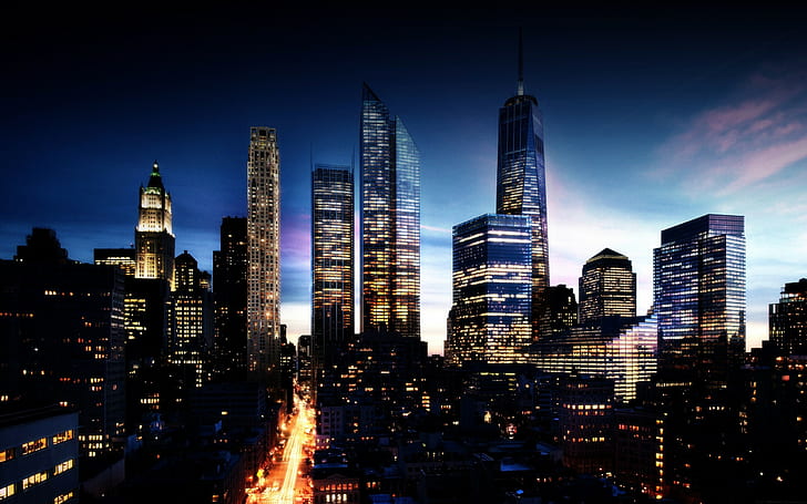 도시, 조명, 가로등, 뉴욕시, 맨해튼, HD 배경 화면