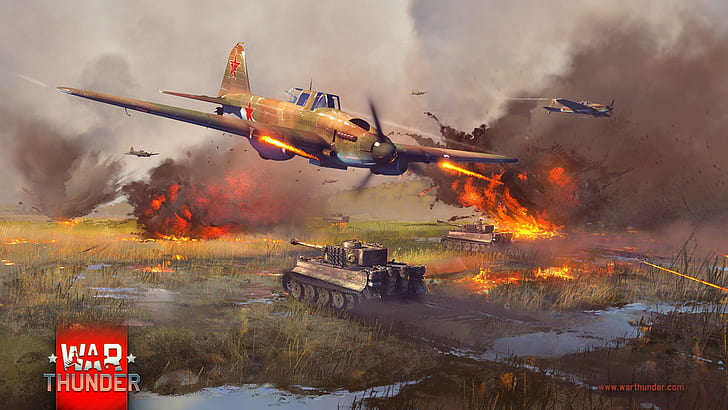 War Thunder, Gaijin Entertainment, самолет, Tiger I, IL-2 Sturmovik, видео игри, HD тапет