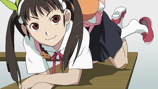 Monogatari Series, Hachikuji Mayoi, аниме девушки, хвостики, HD обои HD wallpaper