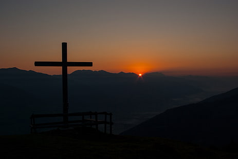 Kreuz, Berge, Morgendämmerung, Religion, Glaube, HD-Hintergrundbild HD wallpaper