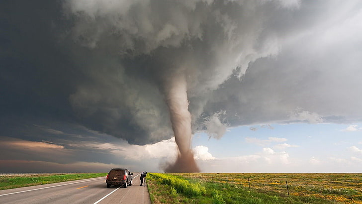 fält, våga, modig, våga, stormjakt, stormjägare, meteorologiskt fenomen, katastrof, väg, prärie, himmel, enkel, ekregion, energi, storm, landsbygd, fenomen, virvelvind, tornado, moln, HD tapet