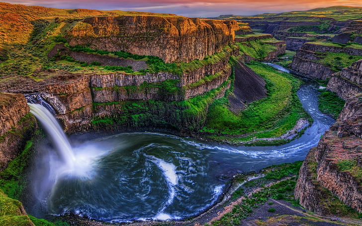 landscape, nature, waterfall, river, canyon, Palouse Falls, Washington state, HD wallpaper