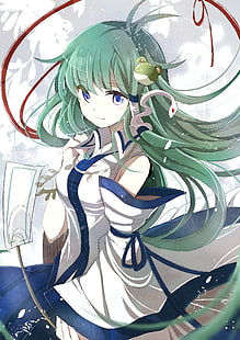 Anime, Touhou, Kochiya Sanae, grüne Haare, blaue Augen, HD-Hintergrundbild HD wallpaper