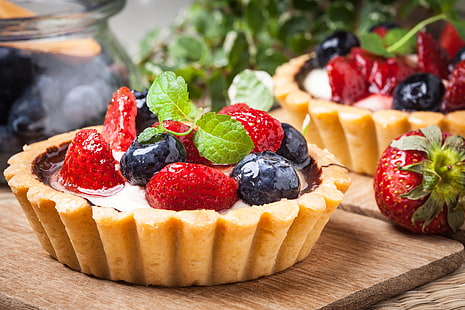Food, Dessert, Berry, Blueberry, Fruit, Pastry, Strawberry, Tart, HD wallpaper HD wallpaper