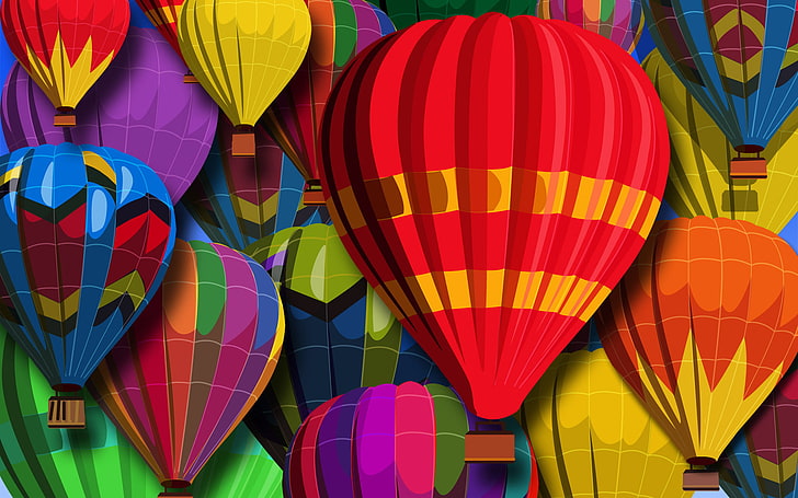 ilustracja lot balonu na ogrzane powietrze, kolor, abstrakcja, kulki, tekstura, balony, Tapety HD