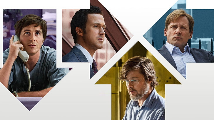 Movie, The Big Short, Brad Pitt, Christian Bale, Ryan Gosling, Steve Carell, HD тапет