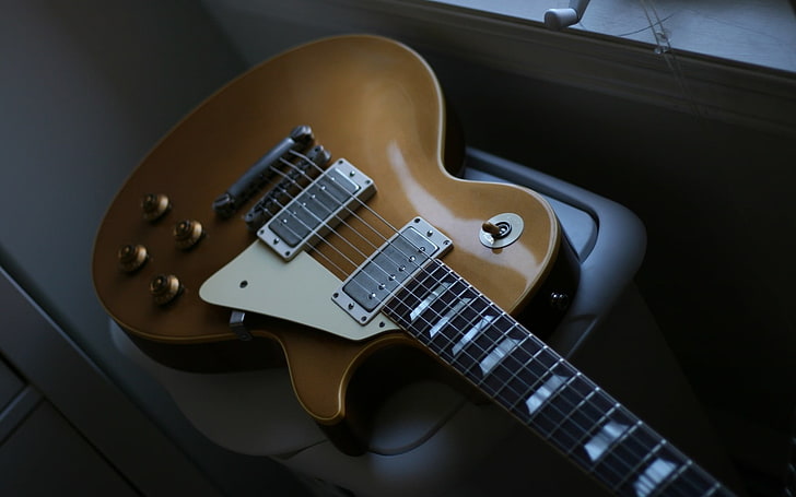 Gibson Les Paul Guitar, chitarra elettrica marrone, musica, chitarra, Sfondo HD
