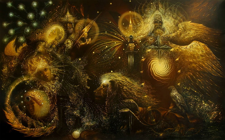 trippy, psychedelic, fractal, Norse mythology, lion, HD wallpaper