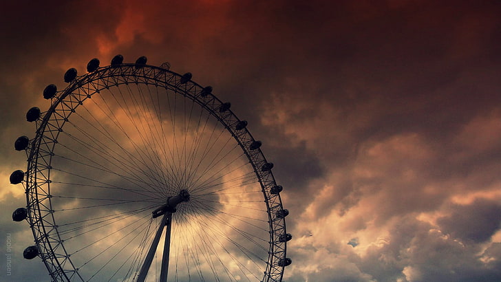 silhouette of ferris wheel, ferris wheel, sky, clouds, rain, HD wallpaper