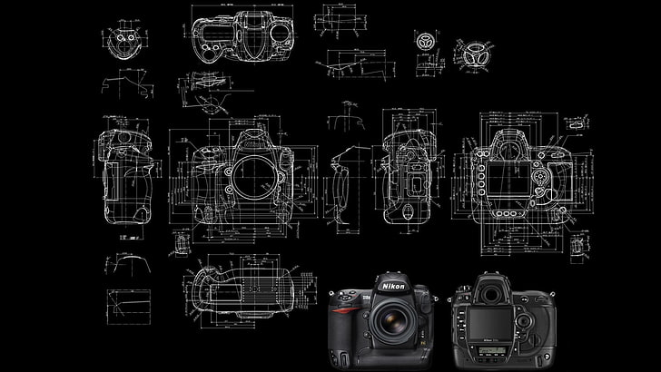 cámara réflex digital negra, diagramas, esquemas, cámara, Nikon, Fondo de pantalla HD