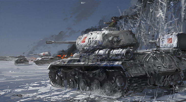 Girls und Panzer, Nonna (Girls und Panzer), IS-2, KV-2, танк, аниме момичета, HD тапет