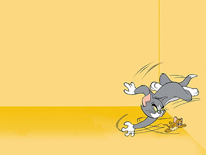 Tom and Jerry illustration, cat, Wallpaper, anger, cartoon, laughter, chase, Tom and Jerry, bat, threatening look, mouse, HD wallpaper HD wallpaper