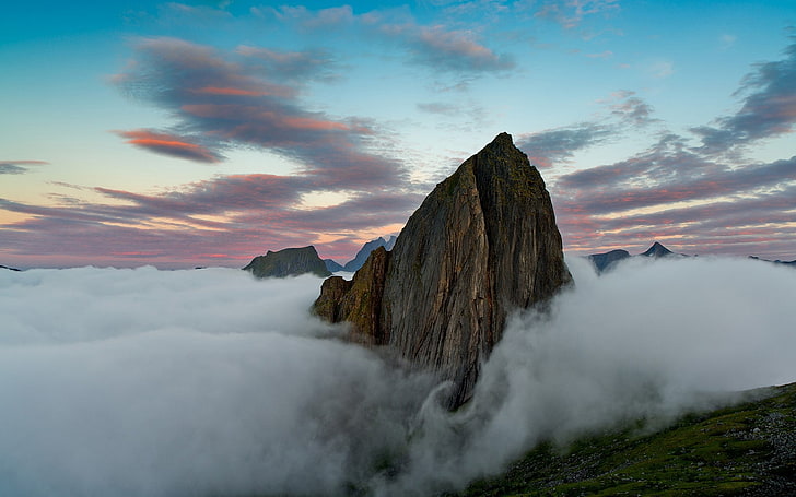 ธรรมชาติภูมิทัศน์ยอดภูเขาเมฆฤดูร้อนตอนเช้า, วอลล์เปเปอร์ HD