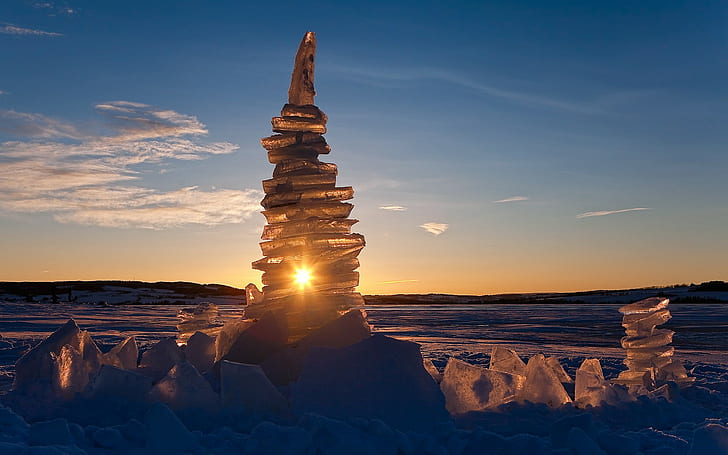 Ice Winter Sunset Sunlight ซ้อน HD, ธรรมชาติ, พระอาทิตย์ตก, แสงแดด, ฤดูหนาว, น้ำแข็ง, ซ้อนกัน, วอลล์เปเปอร์ HD