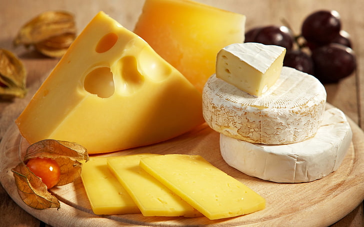 数種類のチーズ、チーズ、スライス、食品、 HDデスクトップの壁紙