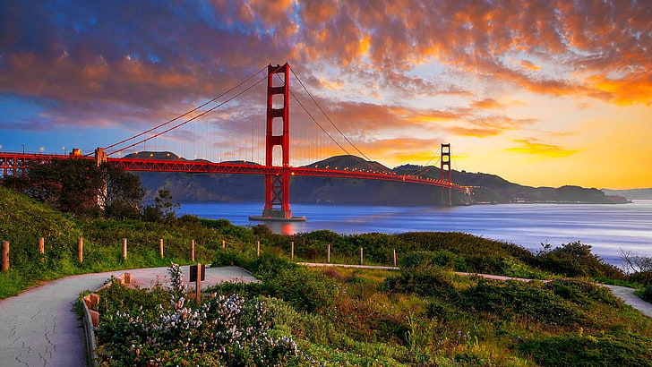 небе, мост, мост златна порта, Сан Франсиско, облак, Калифорния, САЩ, САЩ, залив Сан Франциско, залив, HD тапет