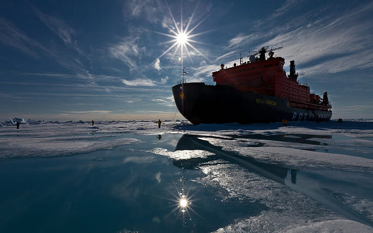 Sunlight Ship Ice HD, природа, слънчева светлина, лед, кораб, HD тапет