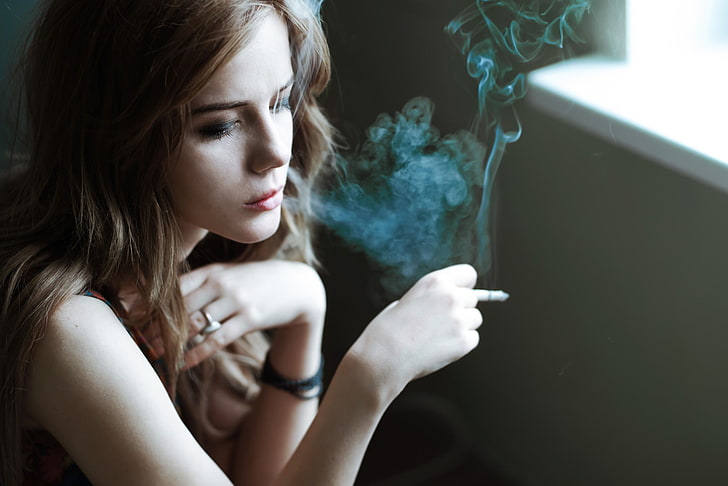 wanita, berambut cokelat, merokok, rokok, Wallpaper HD