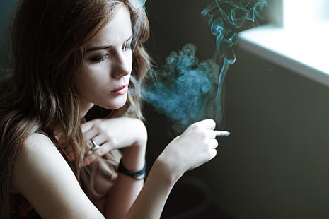 kvinnor, brunett, rökning, cigaretter, HD tapet HD wallpaper