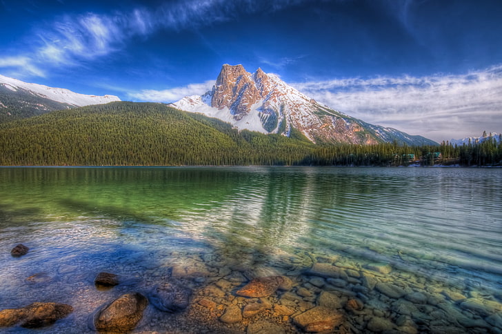 gunung hijau dan badan air, alam, lanskap, danau, langit, Wallpaper HD