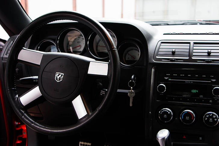 volante Dodge nero e grigio, auto, interni auto, Sfondo HD