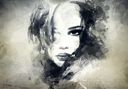 женщина эскиз, взгляд, девушка, лицо, портрет, арт, губы, живопись, HD обои HD wallpaper