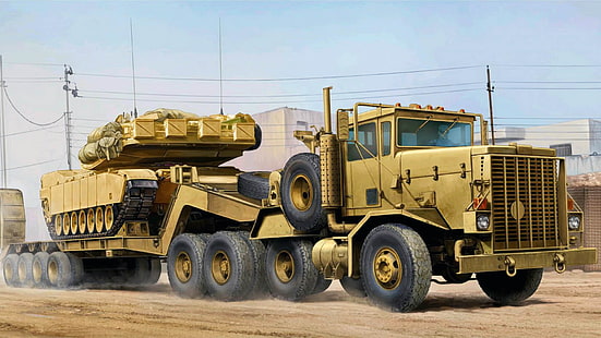 USA, Oshkosh, Army truck, Heavy Equipment Transport System, M911, HETS, M747, HD tapet HD wallpaper