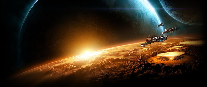 постер видеоигры, Starcraft II, космос, космический корабль, планета, видеоигры, HD обои