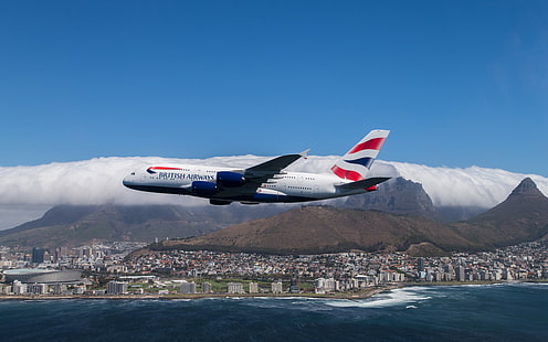 aereo, aereo, Airbus, A380, Airbus A-380-861, Città del Capo, città, Sfondo HD HD wallpaper