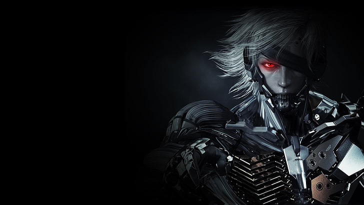 homem com papel de parede digital de personagem fictícia de olhos vermelhos, arte de fantasia, Metal Gear Rising: Revengeance, HD papel de parede