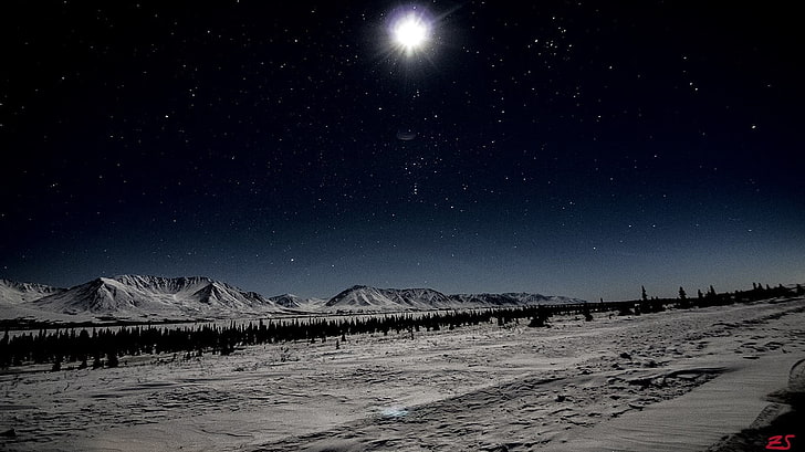 การถ่ายภาพทิวทัศน์ของป่าใกล้เทือกเขาทิวทัศน์ดวงดาวภูเขาหิมะดวงจันทร์การถ่ายภาพ, วอลล์เปเปอร์ HD