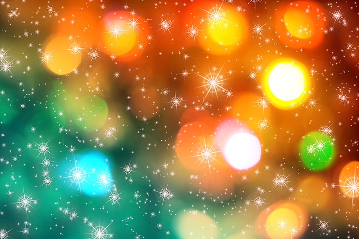 зелен, бял и оранжев дигитален тапет, Нова година, текстура, весела Коледа, цветни коледни светлини, HD тапет