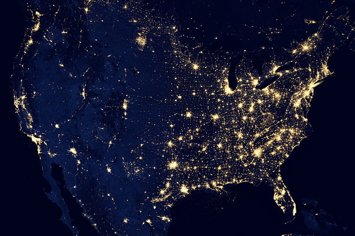 вид со спутника, США, ночь, HD обои
