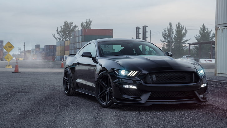 black car, ford mustang, shelby mustang, ford, ford mustang gt350, muscle car, HD wallpaper