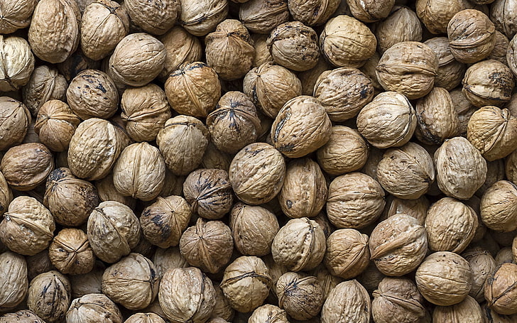 brown nut lot, walnuts, shell, texture, HD wallpaper