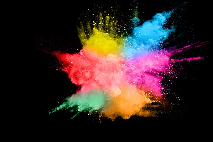yellow and multicolored smoke digital wallpaper, squirt, background, paint, black, colors, colorful, abstract, splash, HD wallpaper