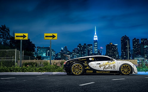 Bugatti Veyron - Supersport, NYC, Nacht, Seite, New York, NYC, Pur Blanc, Supersport, Veyron, Bugatti, HD-Hintergrundbild HD wallpaper