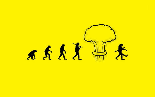 minimalistic funny evolution nuclear explosions atomic bomb yellow background nuke 1920x1200 wall Entertainment Funny HD Art , funny, minimalistic, HD wallpaper HD wallpaper