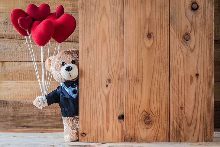любовь, игрушка, сердце, медведь, сердца, красный, дерево, романтично, тедди, день святого валентина, подарок, мило, HD обои