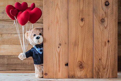 любовь, игрушка, сердце, медведь, сердца, красный, дерево, романтично, тедди, день святого валентина, подарок, мило, HD обои HD wallpaper