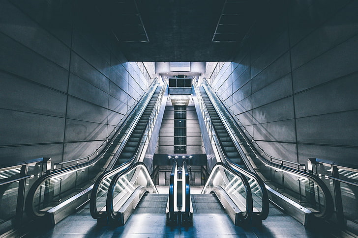 eskalator, kereta bawah tanah, bawah tanah, Wallpaper HD