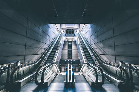 escada rolante, metrô, subterrânea, HD papel de parede HD wallpaper