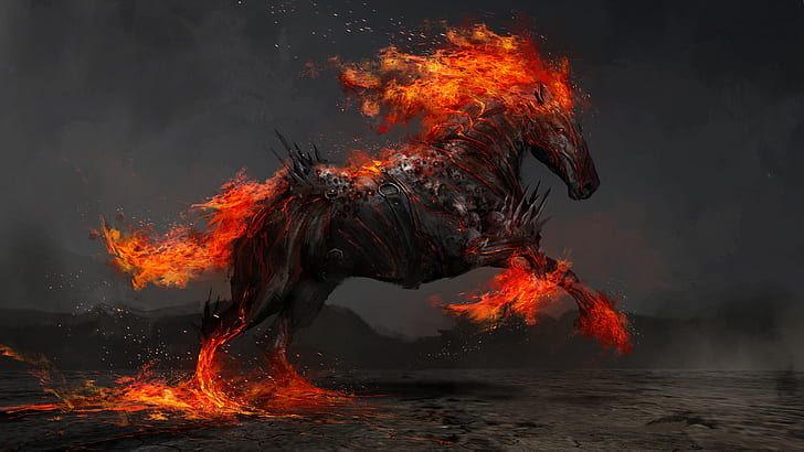 Fantasietiere, Pferd, Feuer, HD-Hintergrundbild