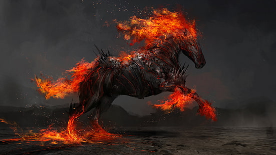 Zwierzęta fantasy, koń, ogień, Tapety HD HD wallpaper