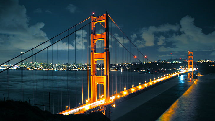 Vacker bro upplyst på natten Hd Wallpaper 3840 × 2160, HD tapet